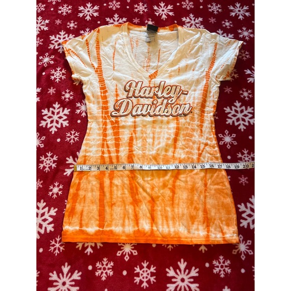Harley Davidson Women's orange tye dye shirt V neck size large - Picture 4 of 5